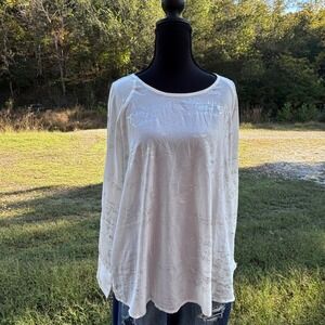 Maurices Metallic Foil Sparkle Print tunic blouse White Boho Glam Festival XL